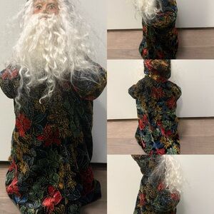 Velvet Multicolor Floral Santa in Black, Red, Green, Gold